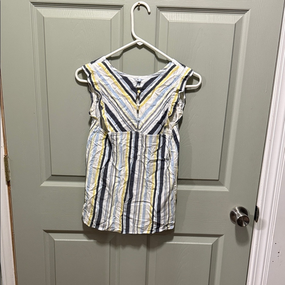 LOFT Multicolor Striped Ruffle Blouse